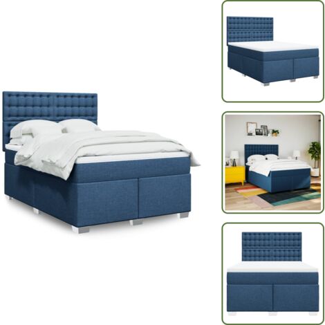 The Living Store Giroletto a Molle con Materasso Blu 140x200 cm in Tessuto - Materasso a molle