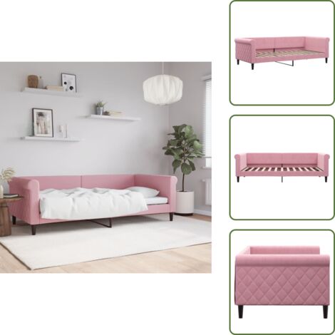 The Living Store Letto da Giorno Rosa 90x200 cm in Velluto - Divano letto