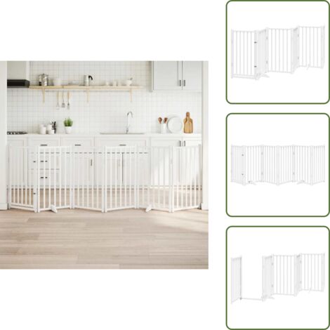 The Living Store Cancello Cani Pieghevole Bianco 6 Pannelli 300cm Massello Abete - Cancello per animali domestici