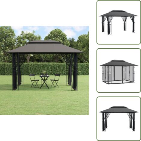 The Living Store Gazebo con Pareti Laterali Antracite 400x300x270 cm Acciaio - Gazebo in acciaio