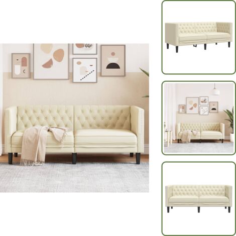 The Living Store Divano Chesterfield a 2 Posti Crema in Similpelle - Divano a 2 posti