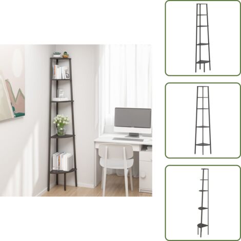 The Living Store Scaffale Angolare a 5 Livelli Nero 45,5x31,5x180 cm - Scaffale a 5 Livelli