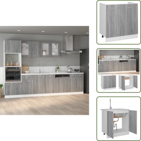 The Living Store Mobiletto “Lyon” Grigio Sonoma 80x46x81,5 cm - Mobile sottolavello