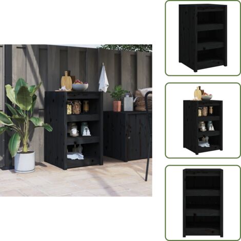 The Living Store Mobile da Cucina da Esterno MEPPEL Nero 55x55x92 cm Legno Massello di Pino - Mobile da cucina