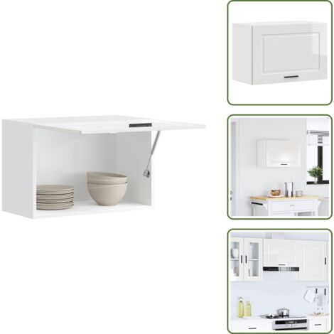 The Living Store Pensile da Cucina Porto Bianco Lucido in Legno Multistrato - Armadietto da cucina