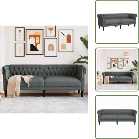 The Living Store Divano Chesterfield a 3 Posti Grigio Scuro in Tessuto - Divano in tessuto