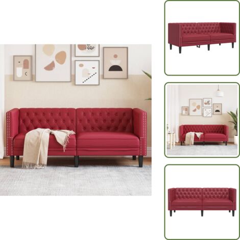 The Living Store Poltrona Chesterfield a 2 Posti Rosso Vino in Similpelle - Poltrona Chesterfield