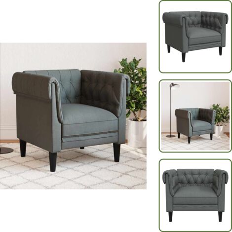 The Living Store Poltrona Chesterfield Grigio Scuro in Tessuto - Poltrona in tessuto