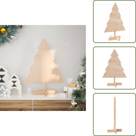 The Living Store Albero di Natale Decorativo in Legno 70 cm in Legno Massello - Decorazione per le feste