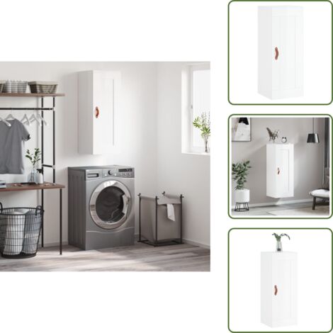 The Living Store Mobile Parete Bianco Lucido 34,5x34x90 cm in Legno Multistrato - Armadietto