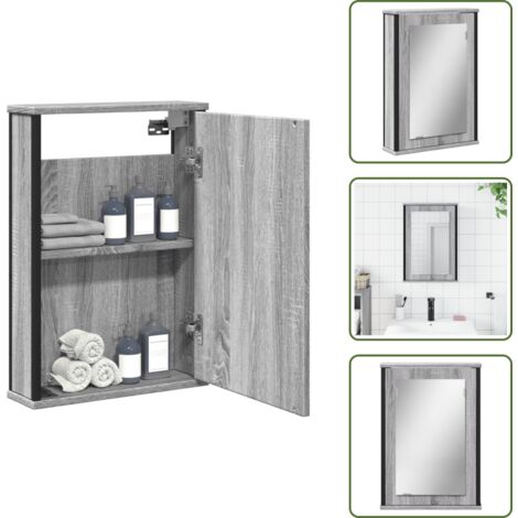 The Living Store Mobile Specchio da Bagno Grigio Sonoma 42x12x60 cm Multistrato - Armadietto da bagno