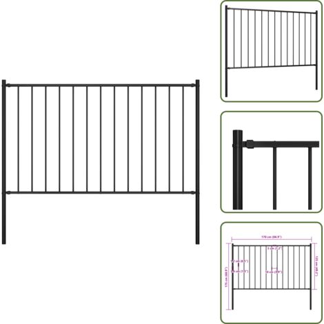 Recinzione in acciaio - vidaXL Pannello Recinzione con Pali Acciaio Verniciato 1,7x1,25 m Nero - Recinzione nera