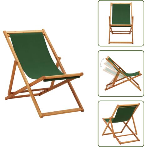 Sdraio da balcone - vidaXL Sdraio Pieghevole in Legno di Eucalipto e Tessuto Verde - Sdraio da spiaggia