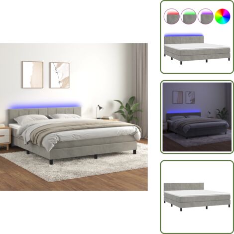Letto con testiera regolabile - vidaXL Letto a Molle con Materasso e LED Grigio Chiaro 160x200 cm Velluto - Letto in velluto