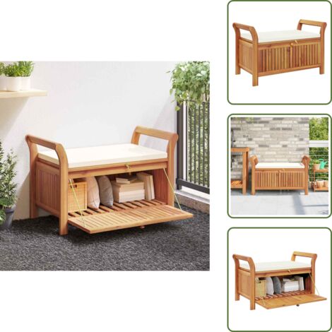 Panca in acacia - vidaXL Panca Portaoggetti Giardino Cuscino 91 cm Legno Massello Acacia - Cuscino da seduta
