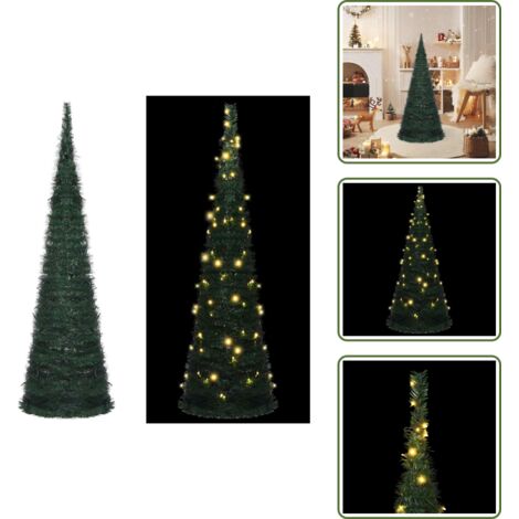Albero di Natale in PVC - vidaXL Albero di Natale Artificiale Apribile Preilluminato Verde 210cm - Albero di Natale Pop-up