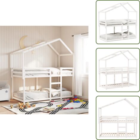 Letto in legno - vidaXL Letto a Castello con Tetto Bianco 80x200 cm Legno Massello Pino - Letto per bambini con tetto