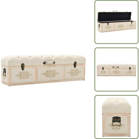 Pouf - vidaXL Panca Contenitore 110 cm Crema in Abete Massello e Tessuto - Arredamento moderno