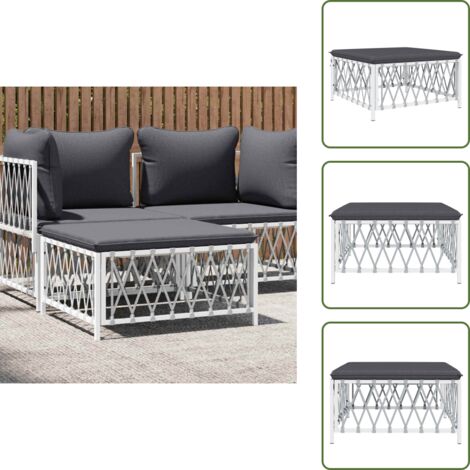 Mobili da giardino - vidaXL Poggiapiedi da Giardino con Cuscino Bianco Tessuto Intrecciato - Poggiapiedi in acciaio