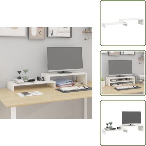 Supporto monitor bianco - vidaXL Supporto Monitor Bianco (52-101)x22x14 cm Legno Massello Pino - Supporto monitor con spazio portaoggetti