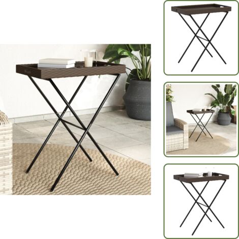 Tavolino da patio - vidaXL Tavolino Vassoio Pieghevole Marrone 65x40x75 cm in Polyrattan - Vassoio in polyrattan