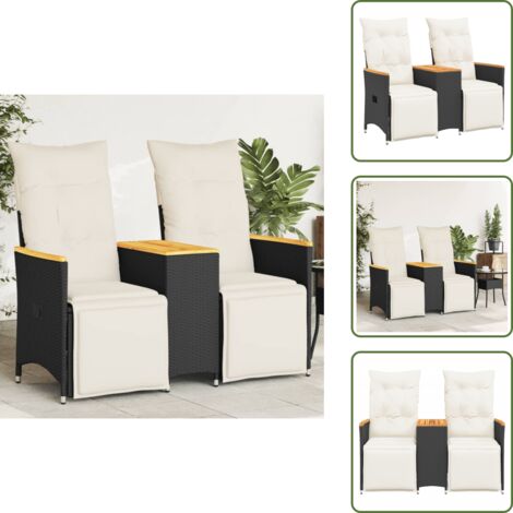 Divano da esterno - vidaXL Divano Giardino Reclinabile 2Posti con Tavolino Nero Polyrattan - Cuscini da giardino
