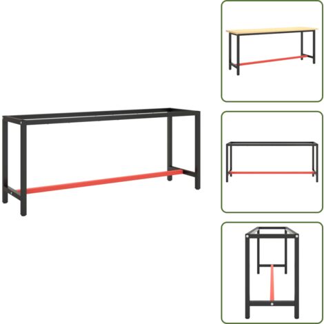 The Living Store Telaio Banco da Lavoro Nero e Rosso Opaco 190x50x79 cm Metallo - Tavolo in metallo