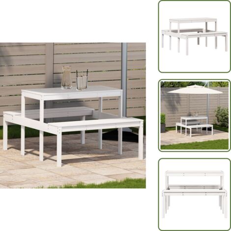 Tavolo da esterno - vidaXL Tavolo da Picnic Bianco 110x134x75 cm in Legno Massello di Pino - Tavolo in pino