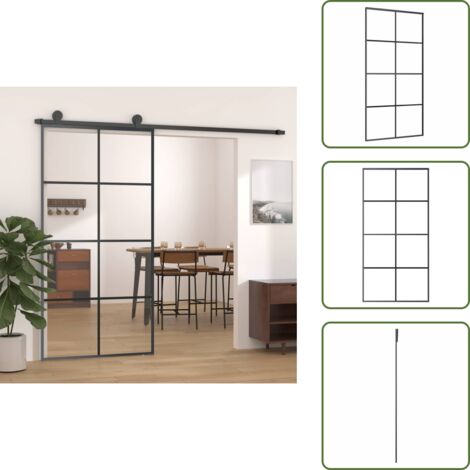 The Living Store Porta Scorrevole Nera 102,5x205 cm in Vetro ESG e Alluminio - Vetro e alluminio