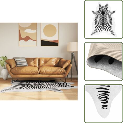 The Living Store Tappeto Nero Bianco 120x170 Motivo Zebrato Lavabile - Tappeto antiscivolo