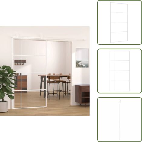 The Living Store Porta Scorrevole in Vetro ESG e Alluminio 102,5x205 cm Bianca - Vetro e alluminio