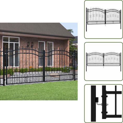 The Living Store Cancello per recinzione Kampen con punta a lancia Nero 302x125 cm in acciaio - Cancello in acciaio