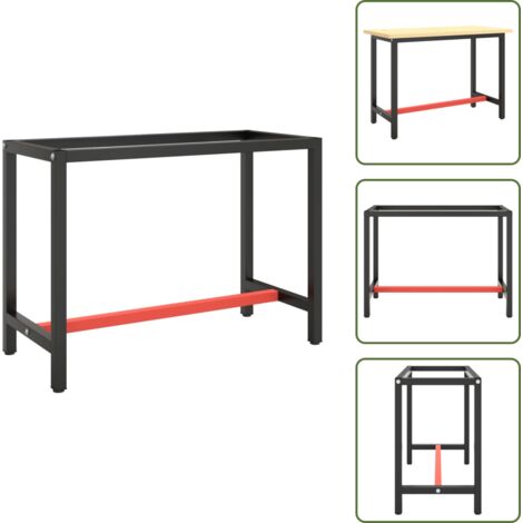 The Living Store Telaio Banco da Lavoro Nero e Rosso Opaco 110x50x79 cm Metallo - Tavolo metallico