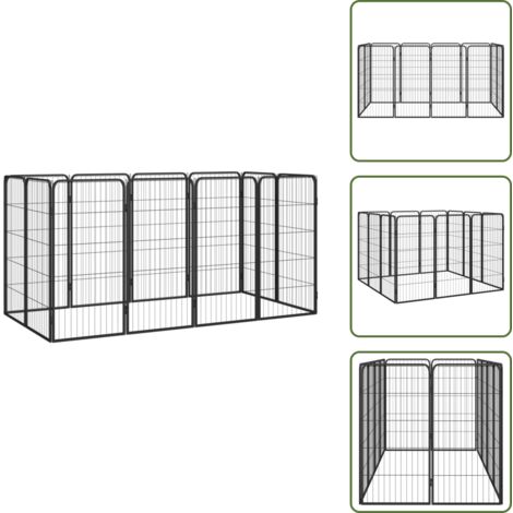 The Living Store Box Cani 12 Pannelli Nero 50x100 cm Acciaio Verniciato Polvere - Box per cani esterno