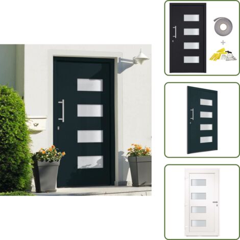 The Living Store Porta d'Ingresso in Alluminio e PVC Antracite 100x200 cm - Porta d'ingresso in PVC
