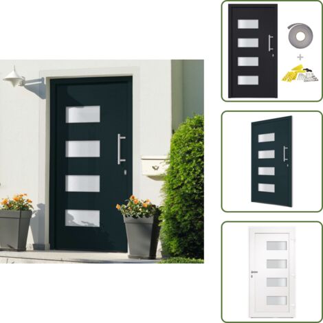 The Living Store Porta d'Ingresso in Alluminio e PVC Antracite 110x210 cm - Porta d'ingresso in PVC