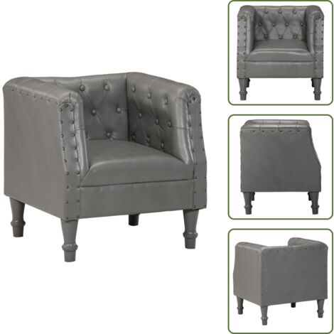 The Living Store Poltrona Grigia in Vera Pelle - Poltrona grigia