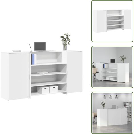 The Living Store Scrivania per Reception Bianca 200x50x103,5 cm in Legno Massello - Bancone reception