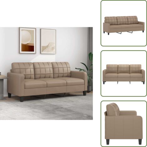 The Living Store Divano a 3 Posti Cappuccino 180 cm in Similpelle - Divano in similpelle