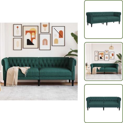 The Living Store Divano Chesterfield a 3 Posti Verde Scuro in Tessuto - Divano verde scuro