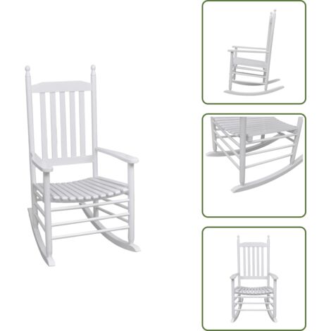 The Living Store Sedia a Dondolo con Sedile Curvo Bianco in Legno - Sedia a dondolo vintage