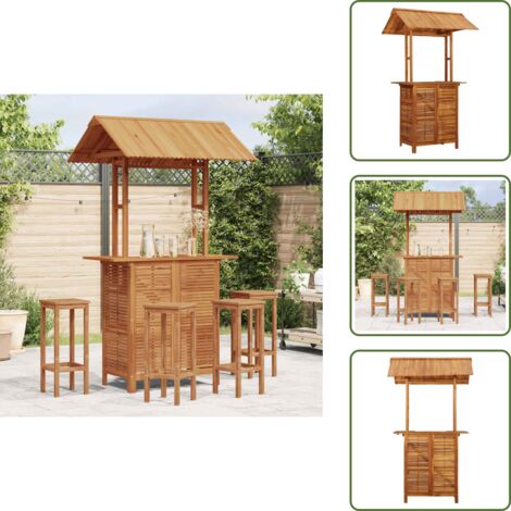 The Living Store Tavolo Bar Esterno con Tetto 113x106x217cm Massello di Acacia - Tavolo da bar con tetto