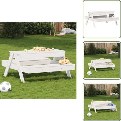 The Living Store Tavolo Picnic con Sabbiera Bambini Bianco Legno Massello Pino - Tavolo da giardino bambini