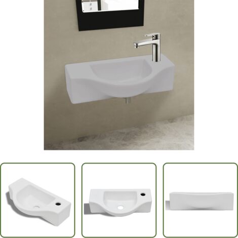 Lavabo da bagno -  Lavandino Bagno in Ceramica con Foro per Rubinetto Bianco