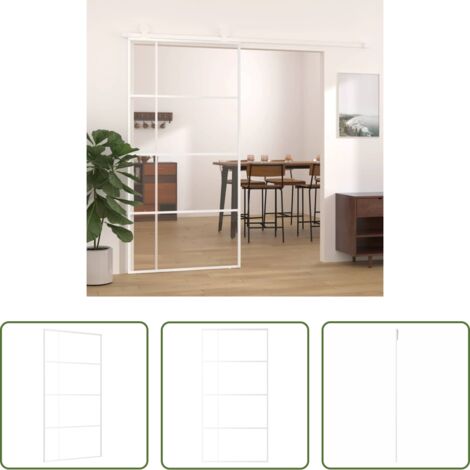 Vetro e alluminio -  Porta Scorrevole in Vetro ESG e Alluminio 102,5x205 cm Bianca