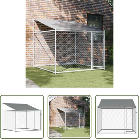 Gabbia da esterno -  Gabbia Cani con Tetto e Porta Grigia 2x2x2 m in Acciaio Zincato
