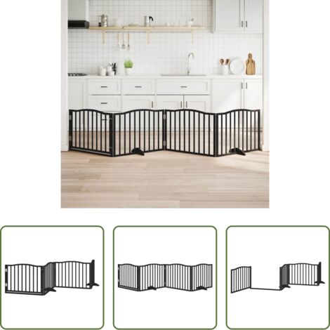 Cancelletto per cani pieghevole -  Cancelletto per cani con porta pieghevole 4 pannelli nero 320 cm in legno di pioppo