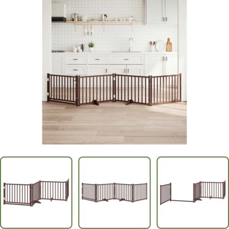 Cancello per animali domestici - Cancello Cani Pieghevole Marrone 4Pannelli 320cm Massello Abete