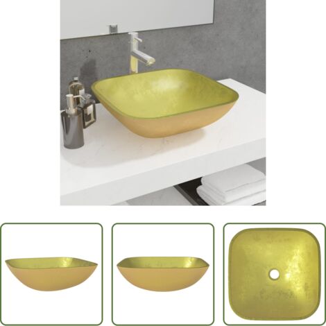 Lavabo da bagno -  Lavandino in Vetro 42x42x14 cm Oro