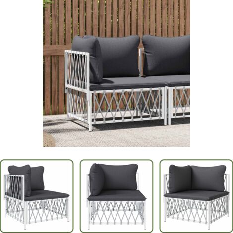 Seduta da giardino -  Divano Angolare Giardino con Cuscini Bianco Tessuto Intrecciato